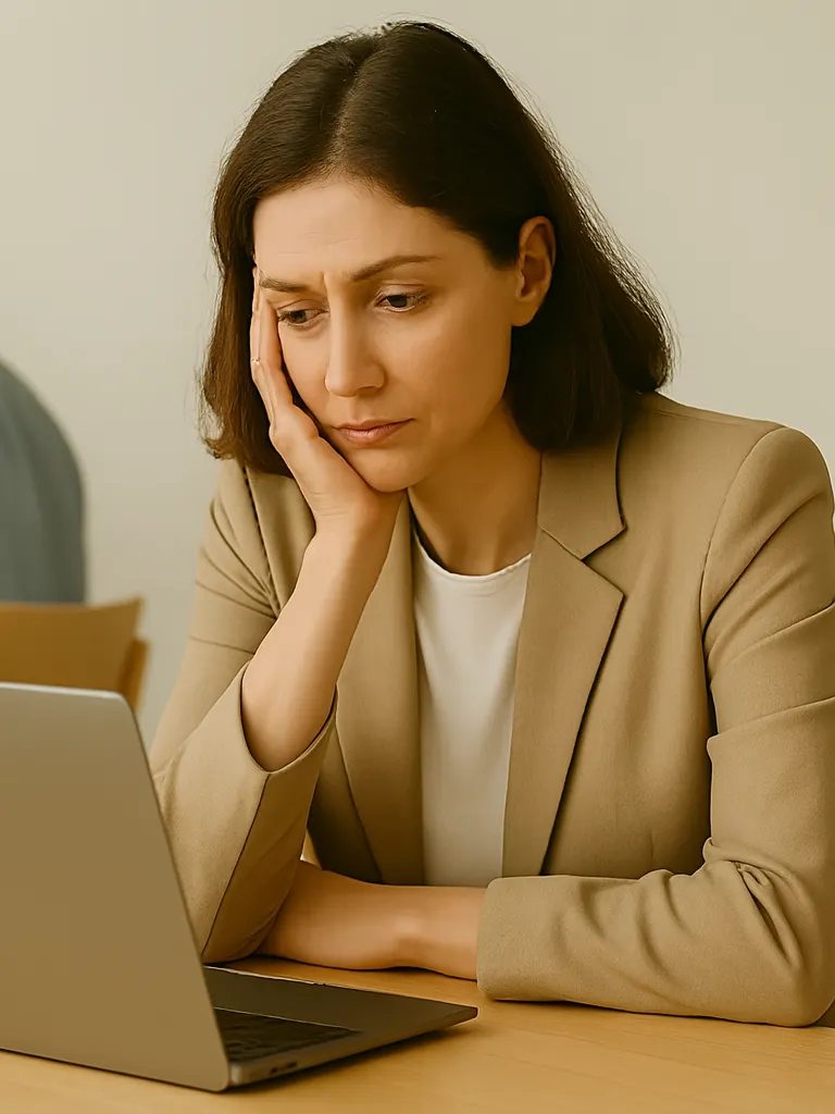 A woman looking at her laptop screen