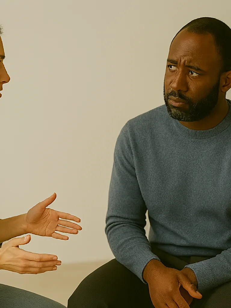 A woman explaining demotion to a man