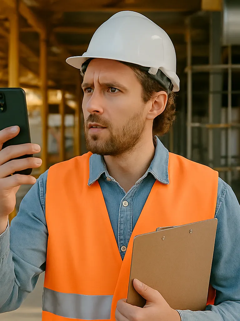 A man reporting a safety violation at a worksite