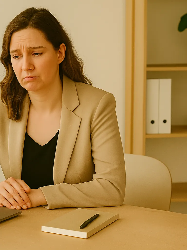 An employee at the office after her medical leave