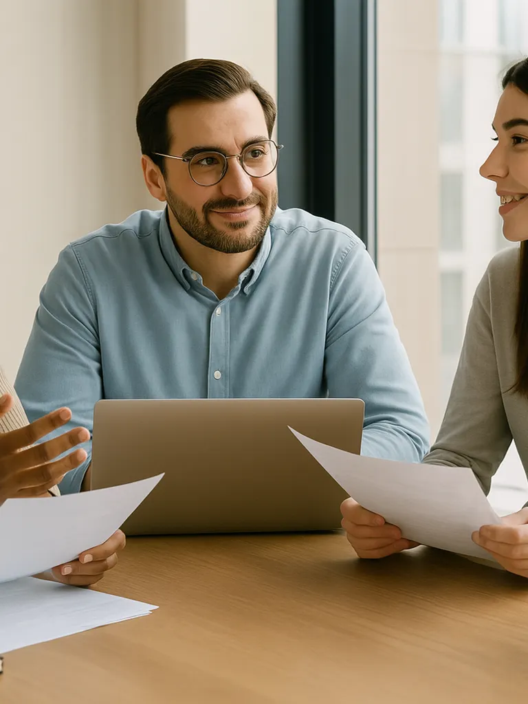 A group of employees having a discussion