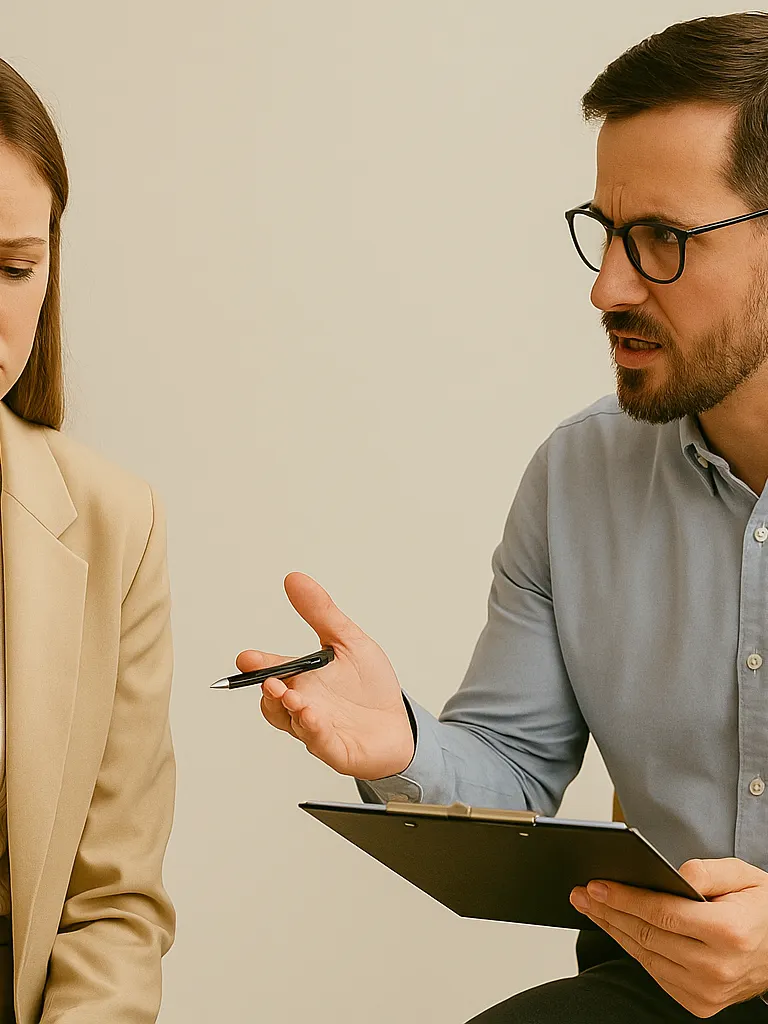 A man talking to an employee during a performance review
