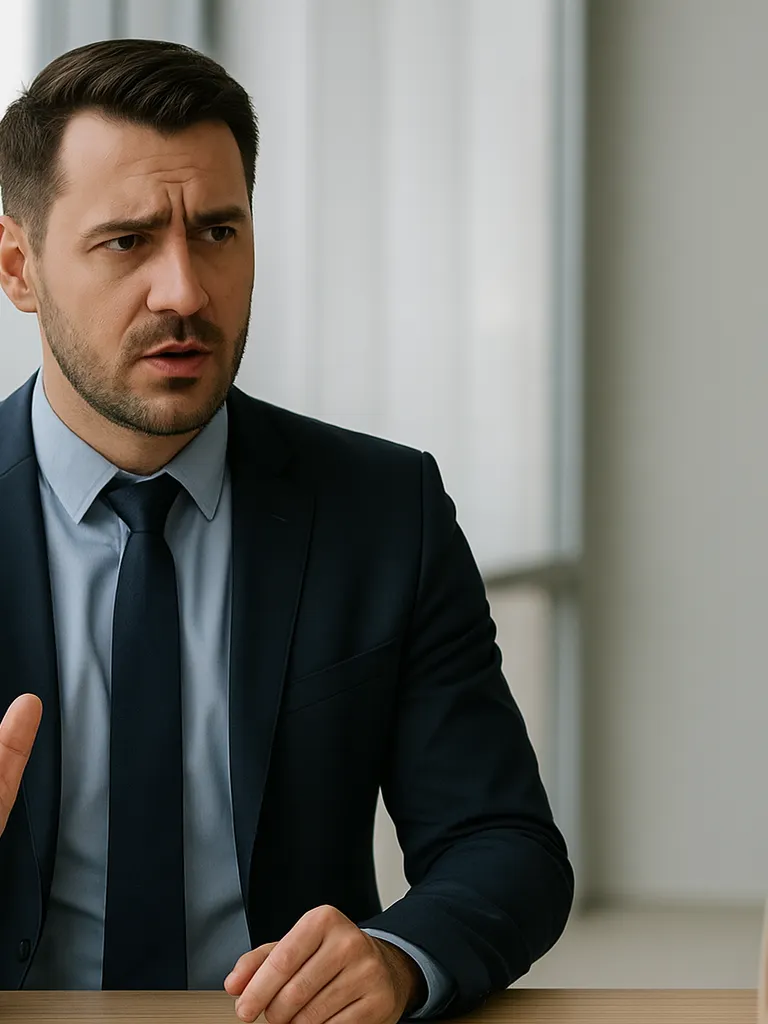 A man facing workplace harassment with just one word