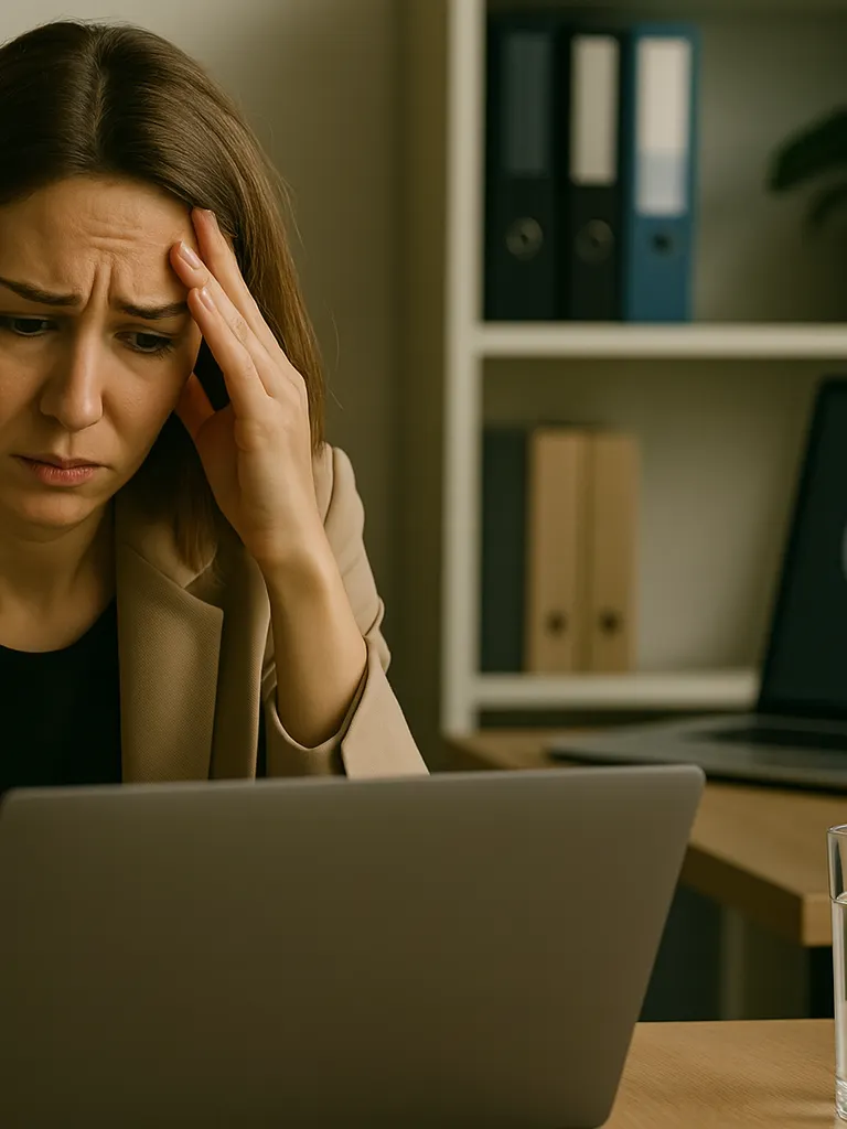 Woman looking at her laptop in distress