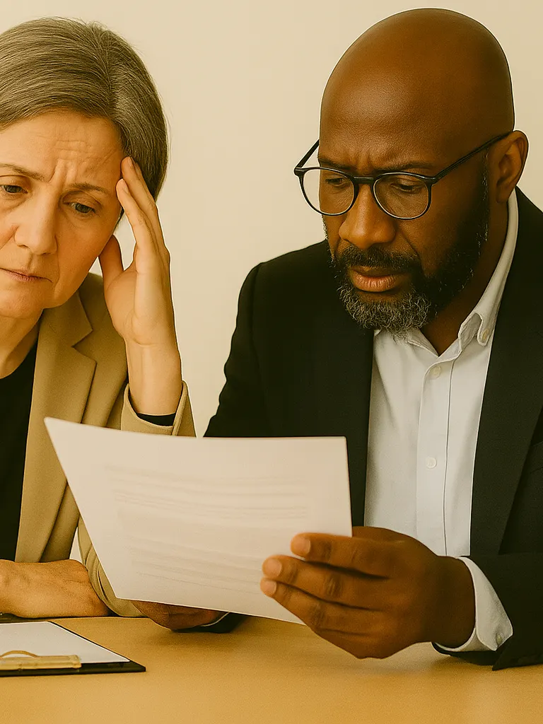 2 employees looking at a severance agreement